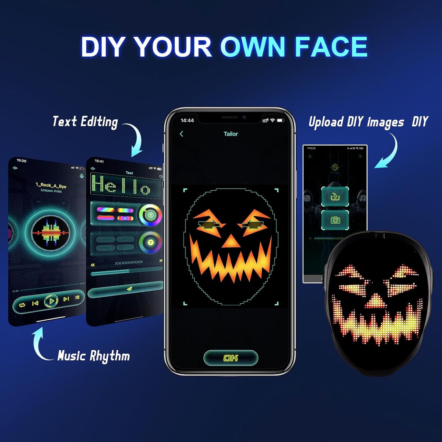 Mr.Bogie Face Transforming LED Mask Bluetooth App Controlled (x3 AAA Battery)